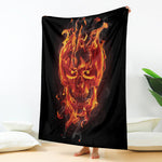 Flaming Evil Skull Print Blanket