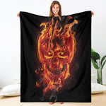 Flaming Evil Skull Print Blanket