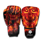 Flaming Evil Skull Print Boxing Gloves
