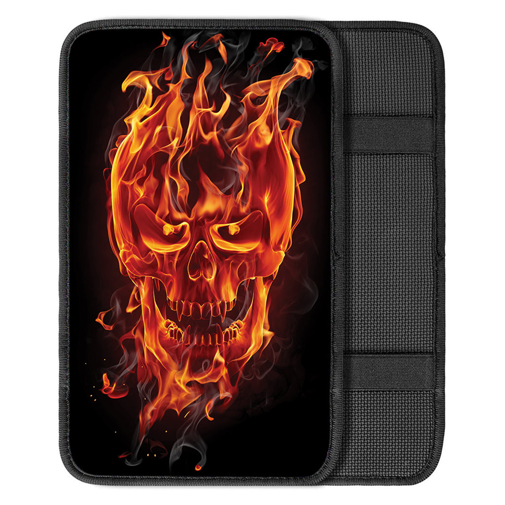 Flaming Evil Skull Print Car Center Console Cover