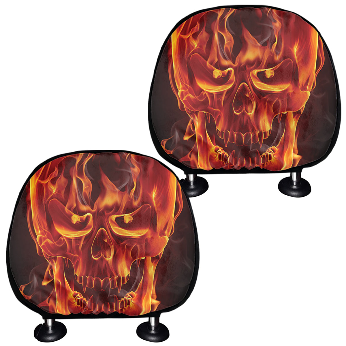 Flaming Evil Skull Print Car Headrest Covers