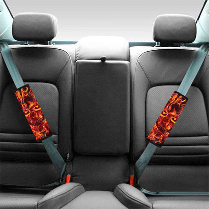 Flaming Evil Skull Print Car Seat Belt Covers