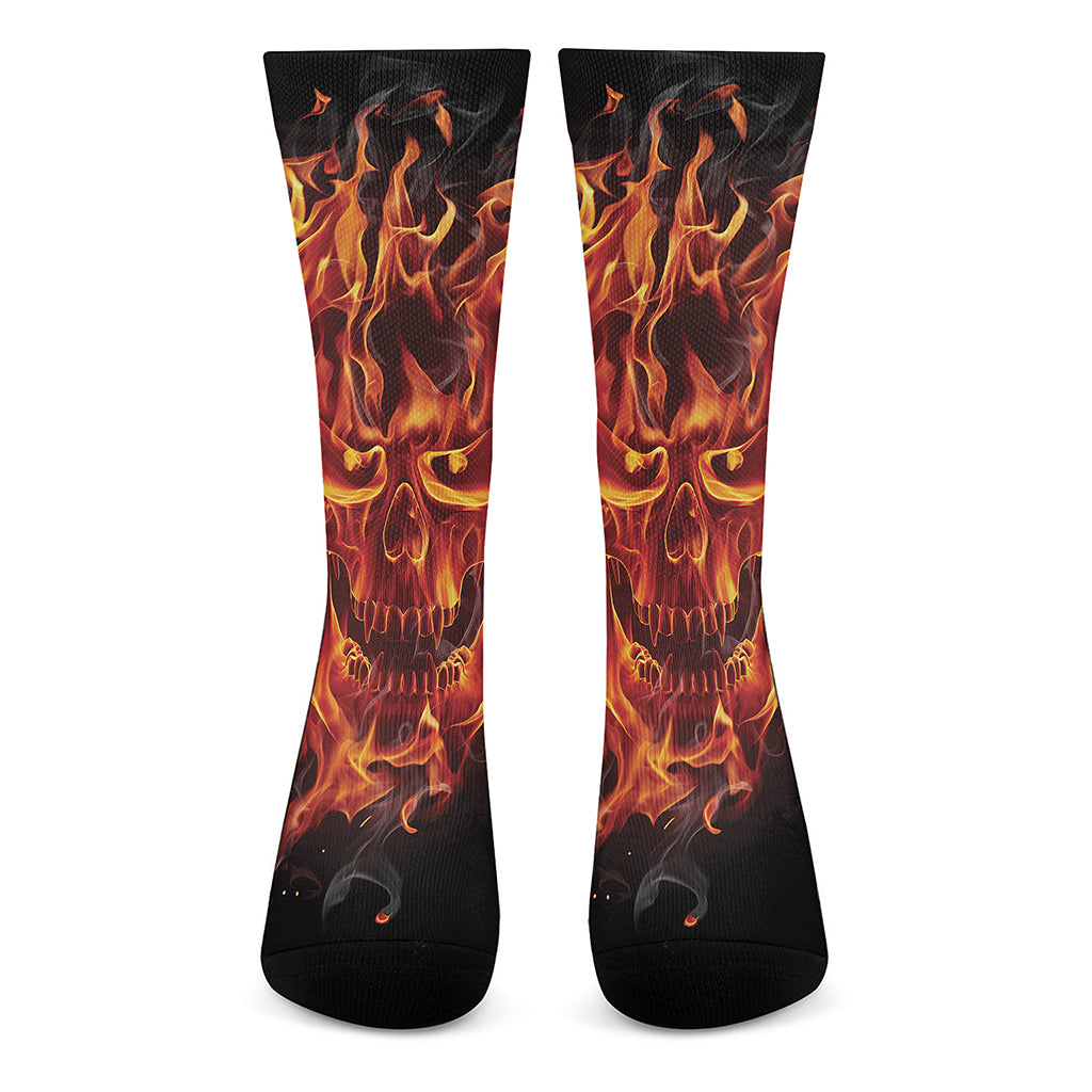 Flaming Evil Skull Print Crew Socks