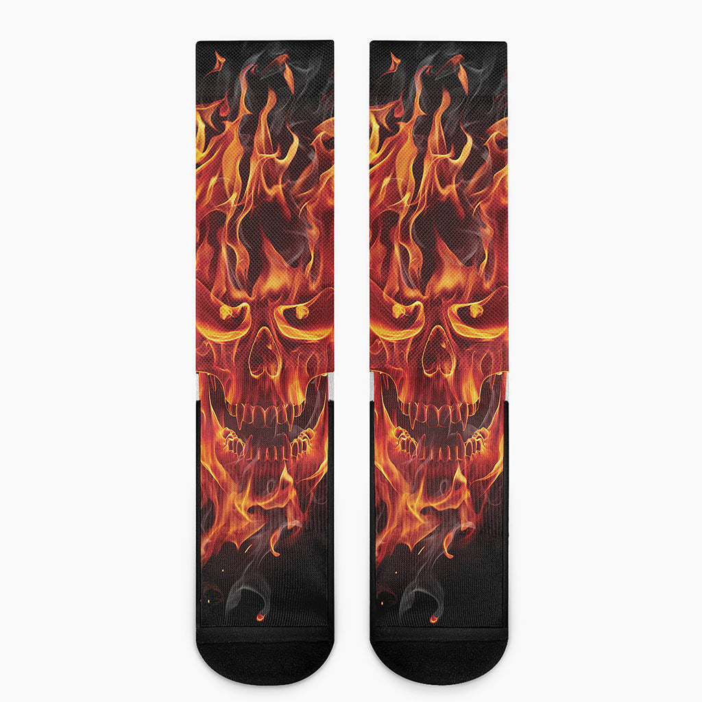 Flaming Evil Skull Print Crew Socks