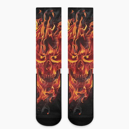 Flaming Evil Skull Print Crew Socks