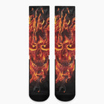 Flaming Evil Skull Print Crew Socks