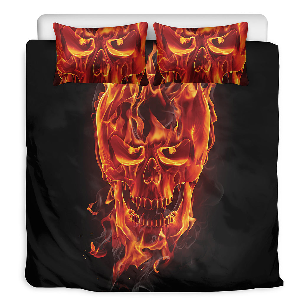 Flaming Evil Skull Print Duvet Cover Bedding Set