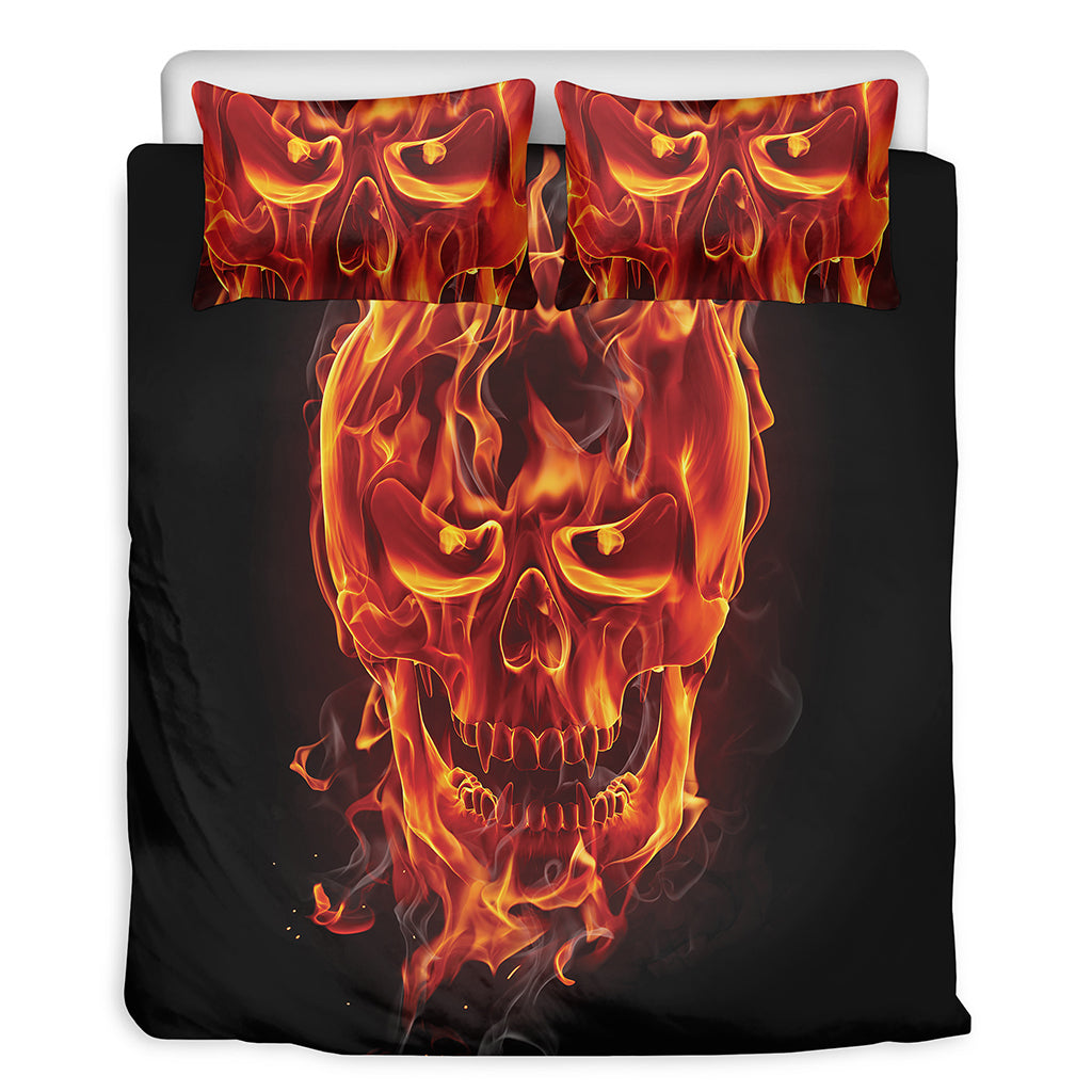 Flaming Evil Skull Print Duvet Cover Bedding Set