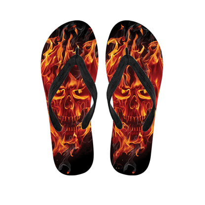 Flaming Evil Skull Print Flip Flops