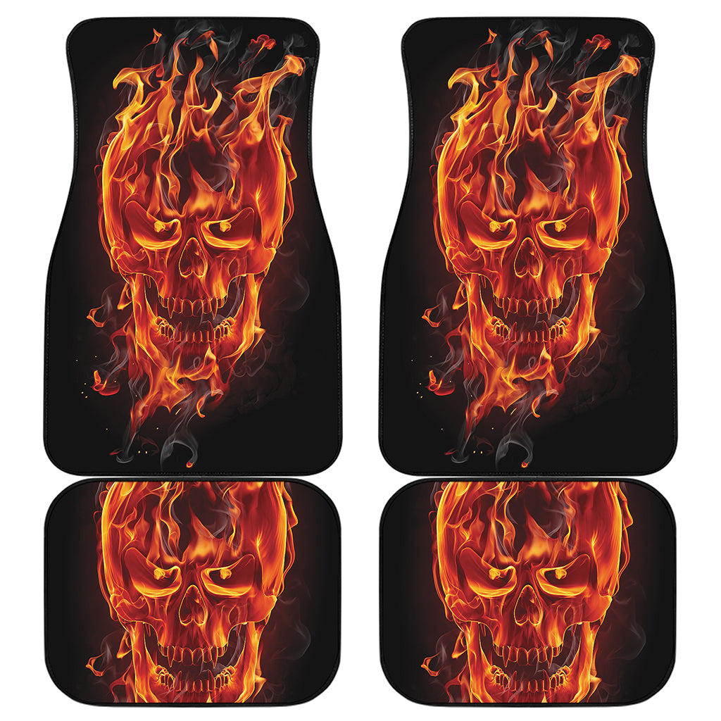 Flaming Evil Skull Print Front and Back Car Floor Mats