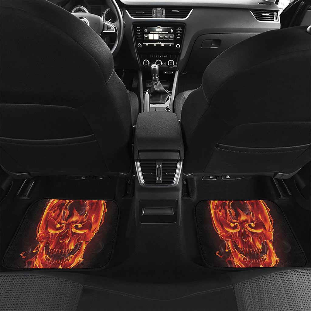 Flaming Evil Skull Print Front and Back Car Floor Mats