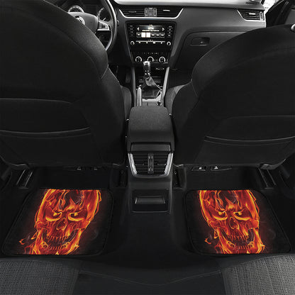 Flaming Evil Skull Print Front and Back Car Floor Mats