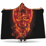 Flaming Evil Skull Print Hooded Blanket