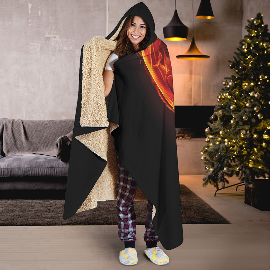 Flaming Evil Skull Print Hooded Blanket