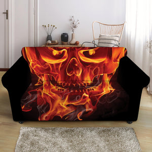 Flaming Evil Skull Print Loveseat Slipcover