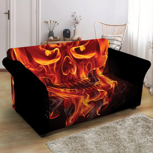 Flaming Evil Skull Print Loveseat Slipcover