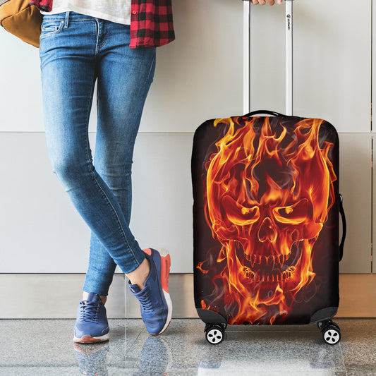 Flaming Evil Skull Print Luggage Cover