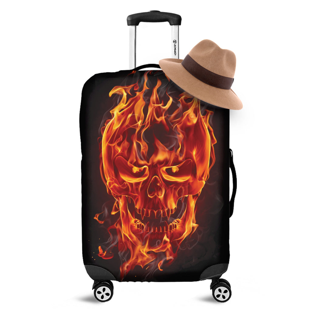 Flaming Evil Skull Print Luggage Cover