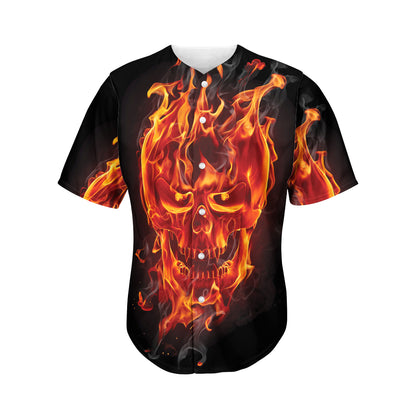 Flaming Evil Skull Print Men's Baseball Jersey