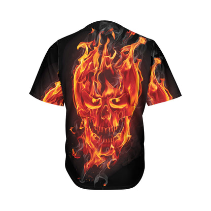 Flaming Evil Skull Print Men's Baseball Jersey