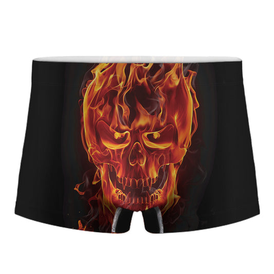 Flaming Evil Skull Print Men's Boxer Briefs