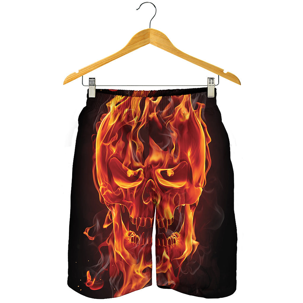 Flaming Evil Skull Print Men's Shorts