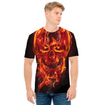 Flaming Evil Skull Print Men's T-Shirt