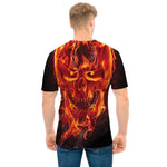 Flaming Evil Skull Print Men's T-Shirt