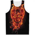 Flaming Evil Skull Print Men's Tank Top