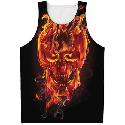 Flaming Evil Skull Print Men's Tank Top