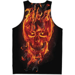 Flaming Evil Skull Print Men's Tank Top