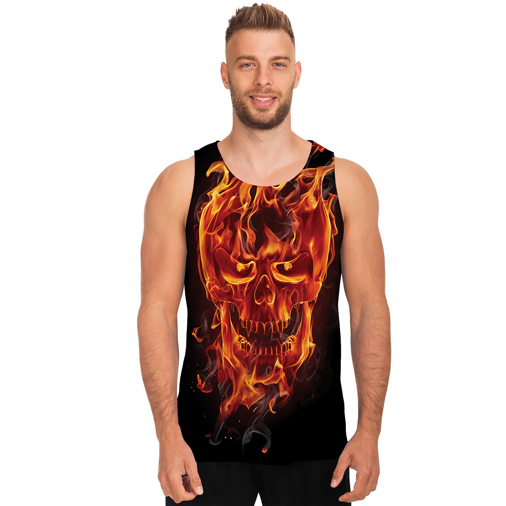 Flaming Evil Skull Print Men's Tank Top