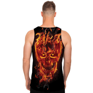 Flaming Evil Skull Print Men's Tank Top