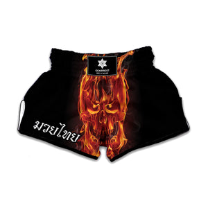 Flaming Evil Skull Print Muay Thai Boxing Shorts