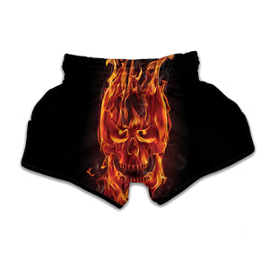 Flaming Evil Skull Print Muay Thai Boxing Shorts