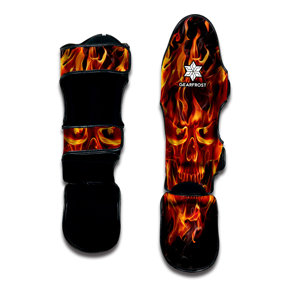 Flaming Evil Skull Print Muay Thai Shin Guard