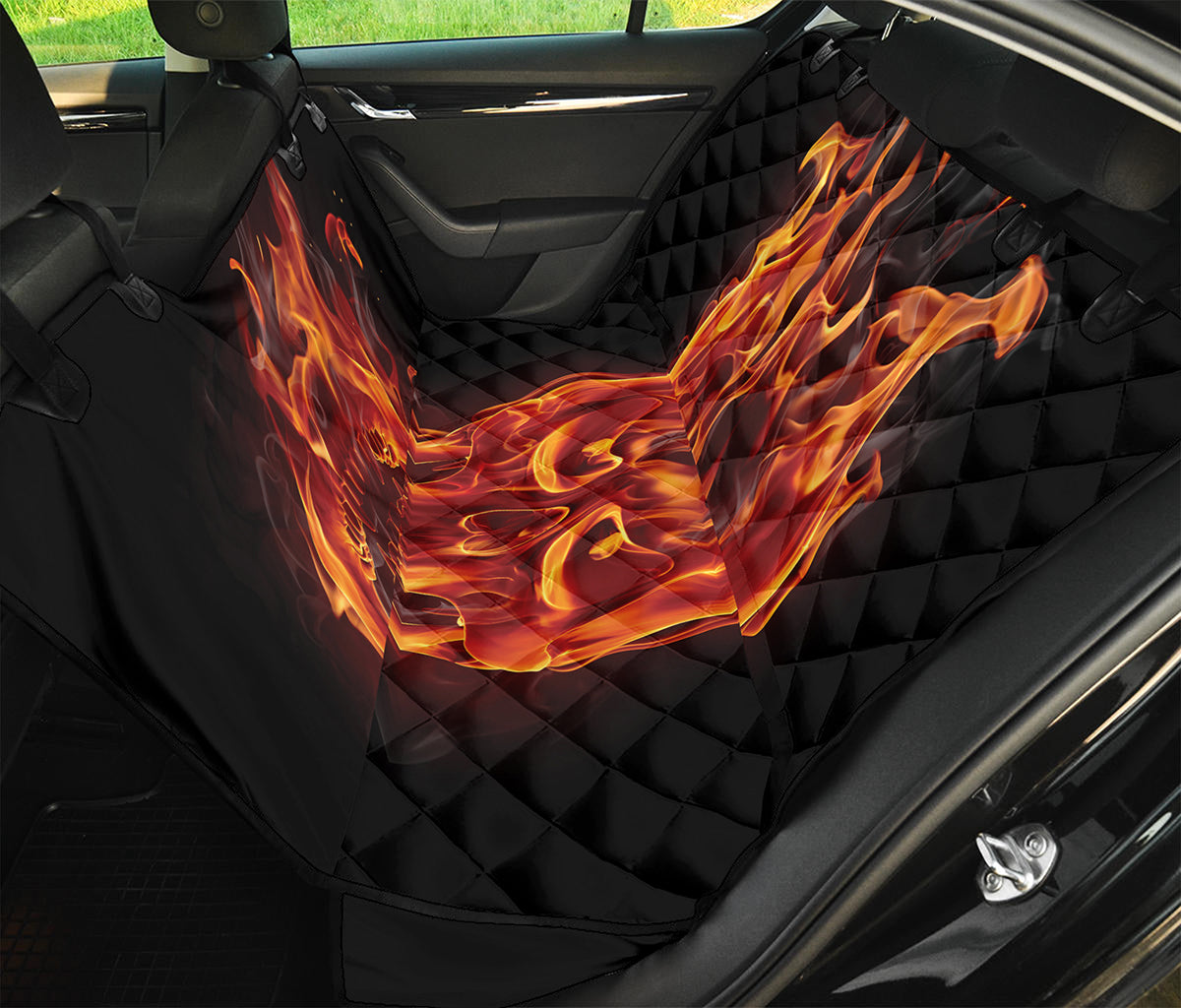 Flaming Evil Skull Print Pet Car Back Seat Cover