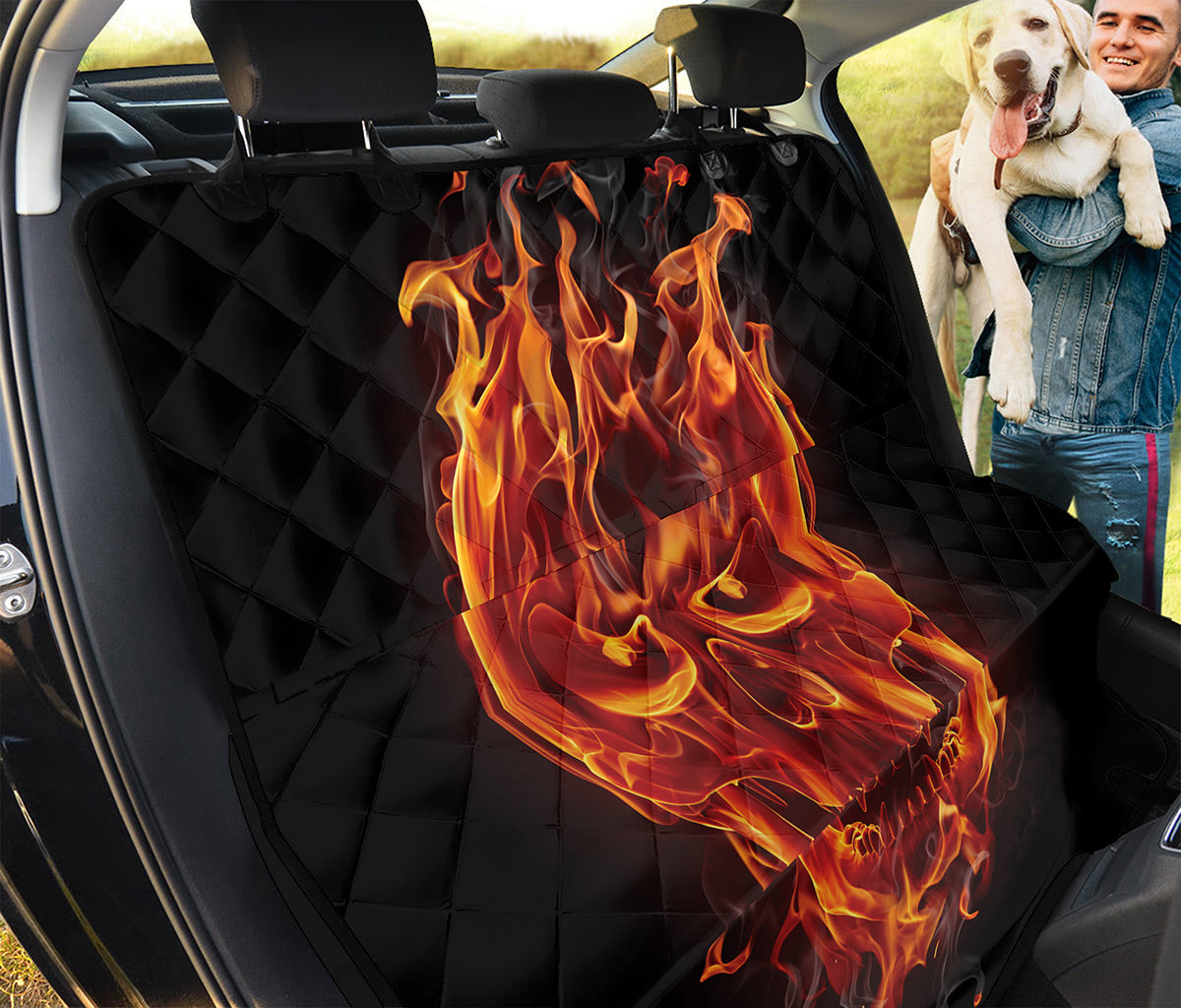 Flaming Evil Skull Print Pet Car Back Seat Cover