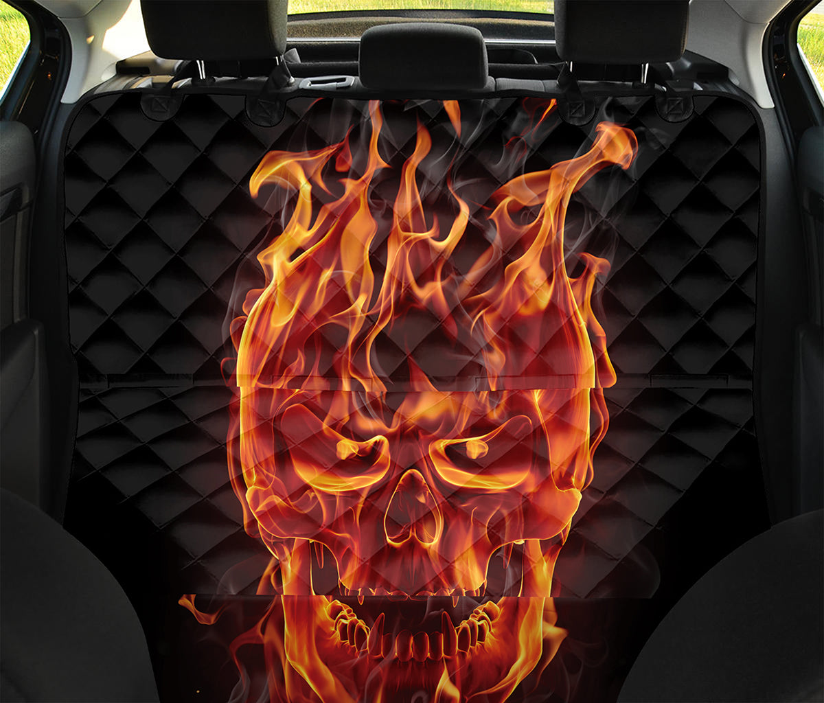 Flaming Evil Skull Print Pet Car Back Seat Cover