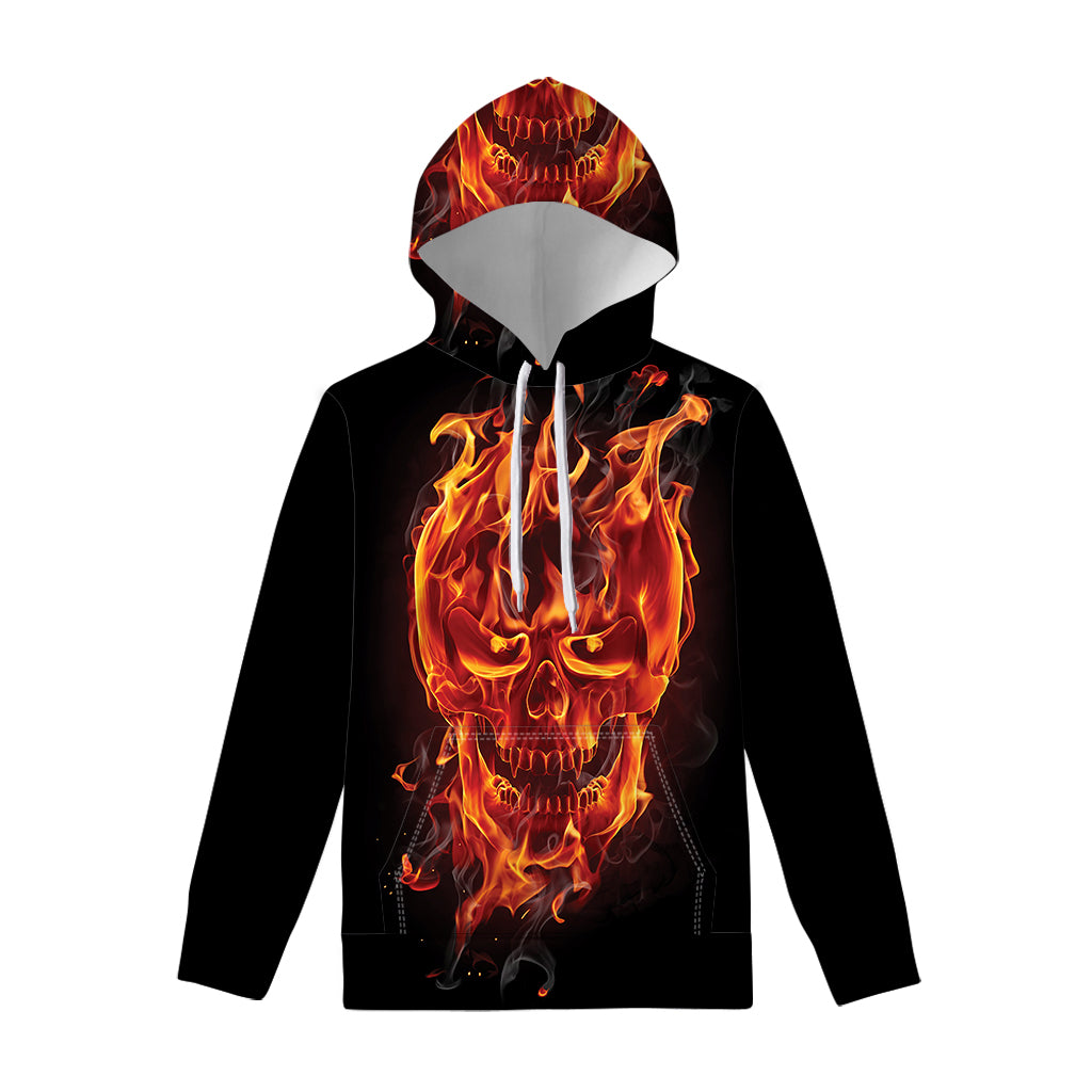Flaming Evil Skull Print Pullover Hoodie