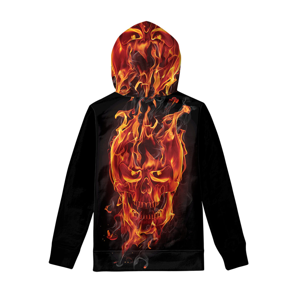 Flaming Evil Skull Print Pullover Hoodie