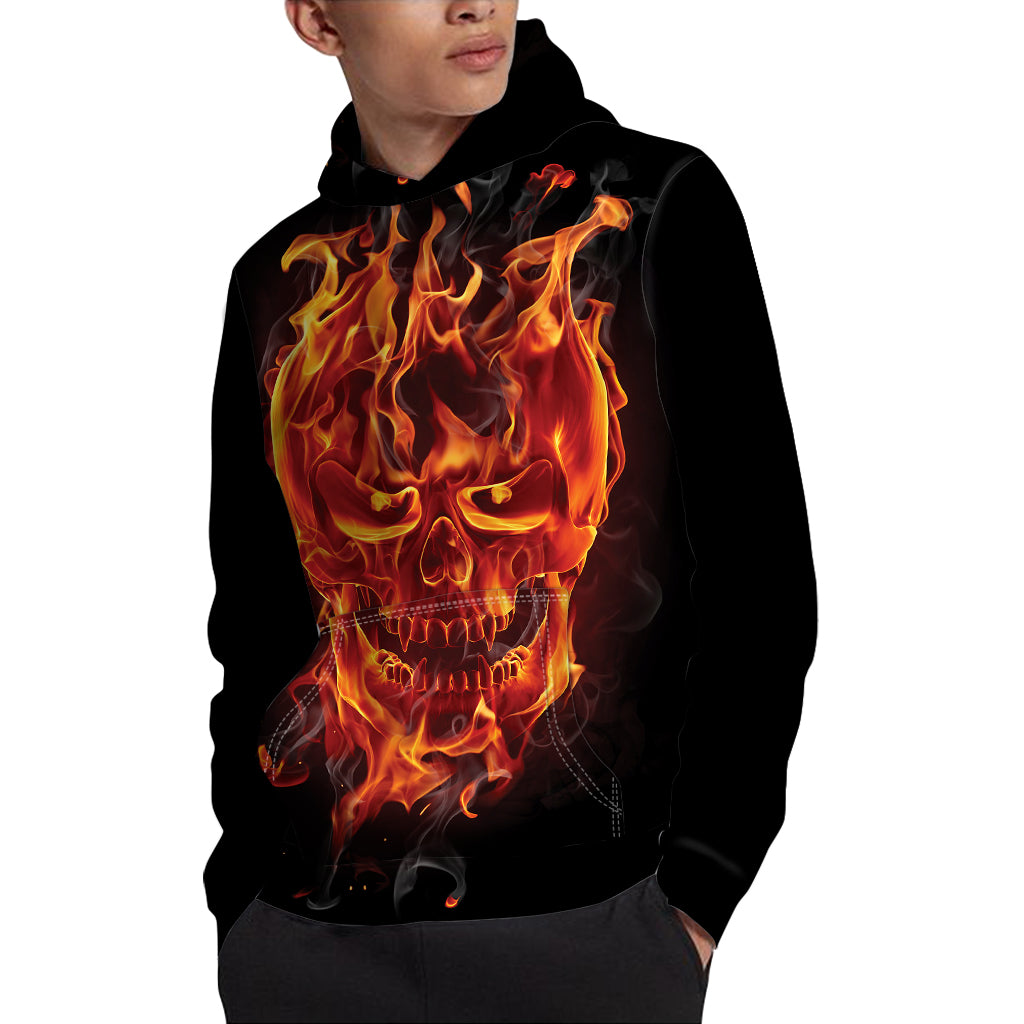 Flaming Evil Skull Print Pullover Hoodie