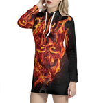 Flaming Evil Skull Print Pullover Hoodie Dress