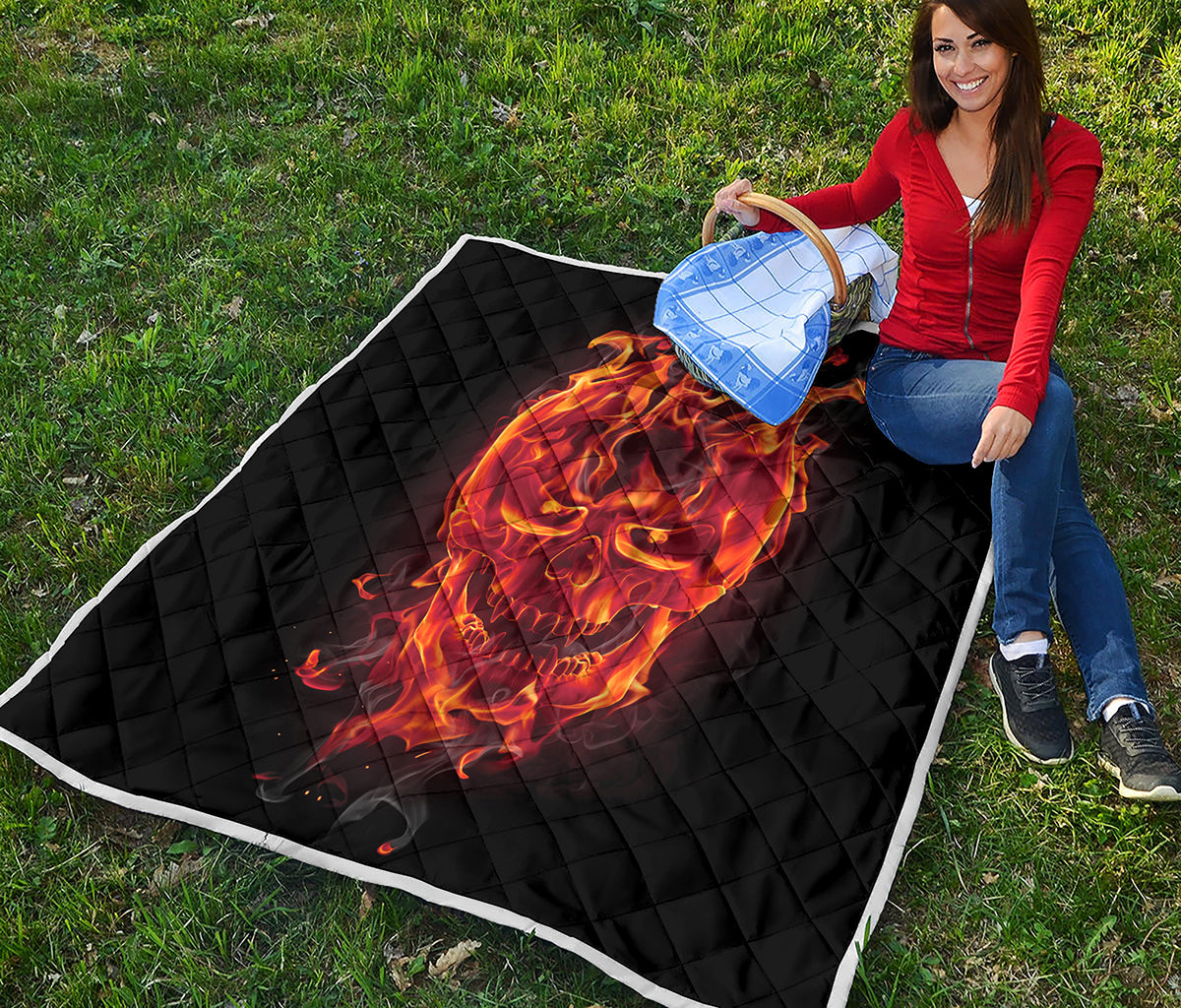 Flaming Evil Skull Print Quilt