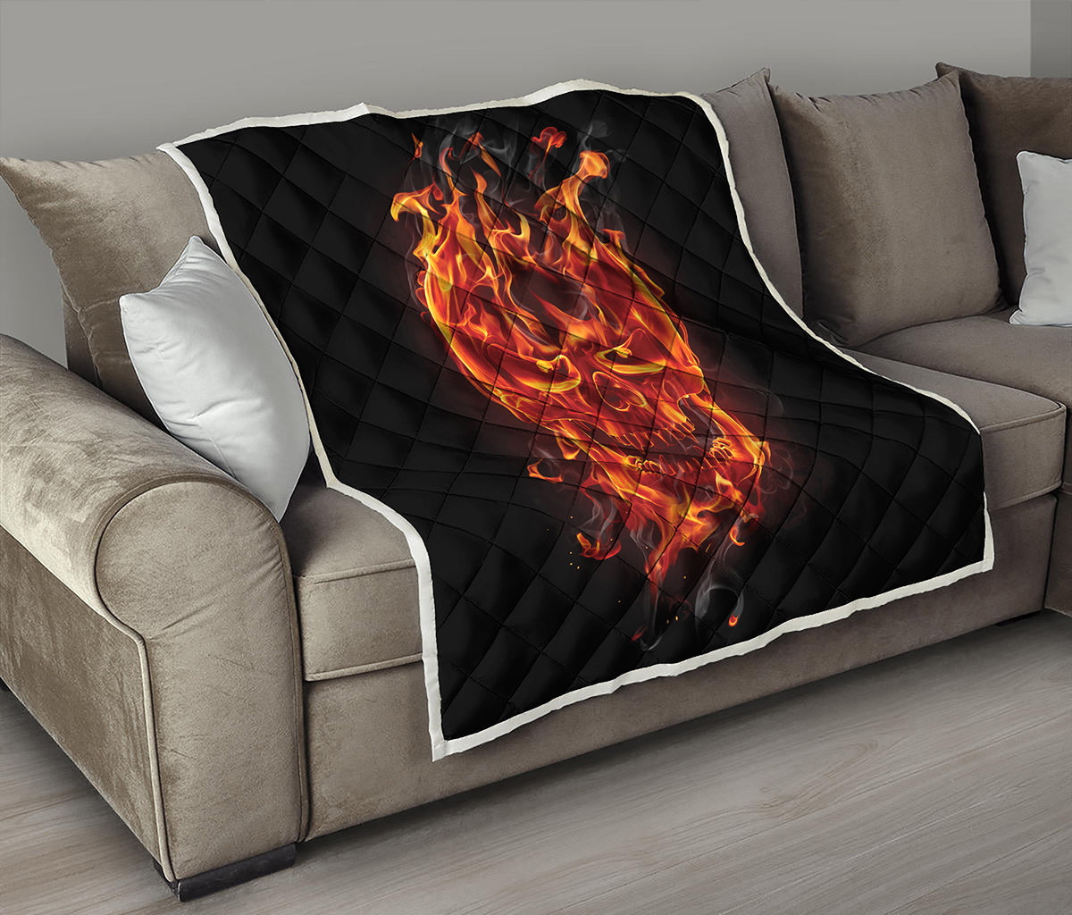 Flaming Evil Skull Print Quilt