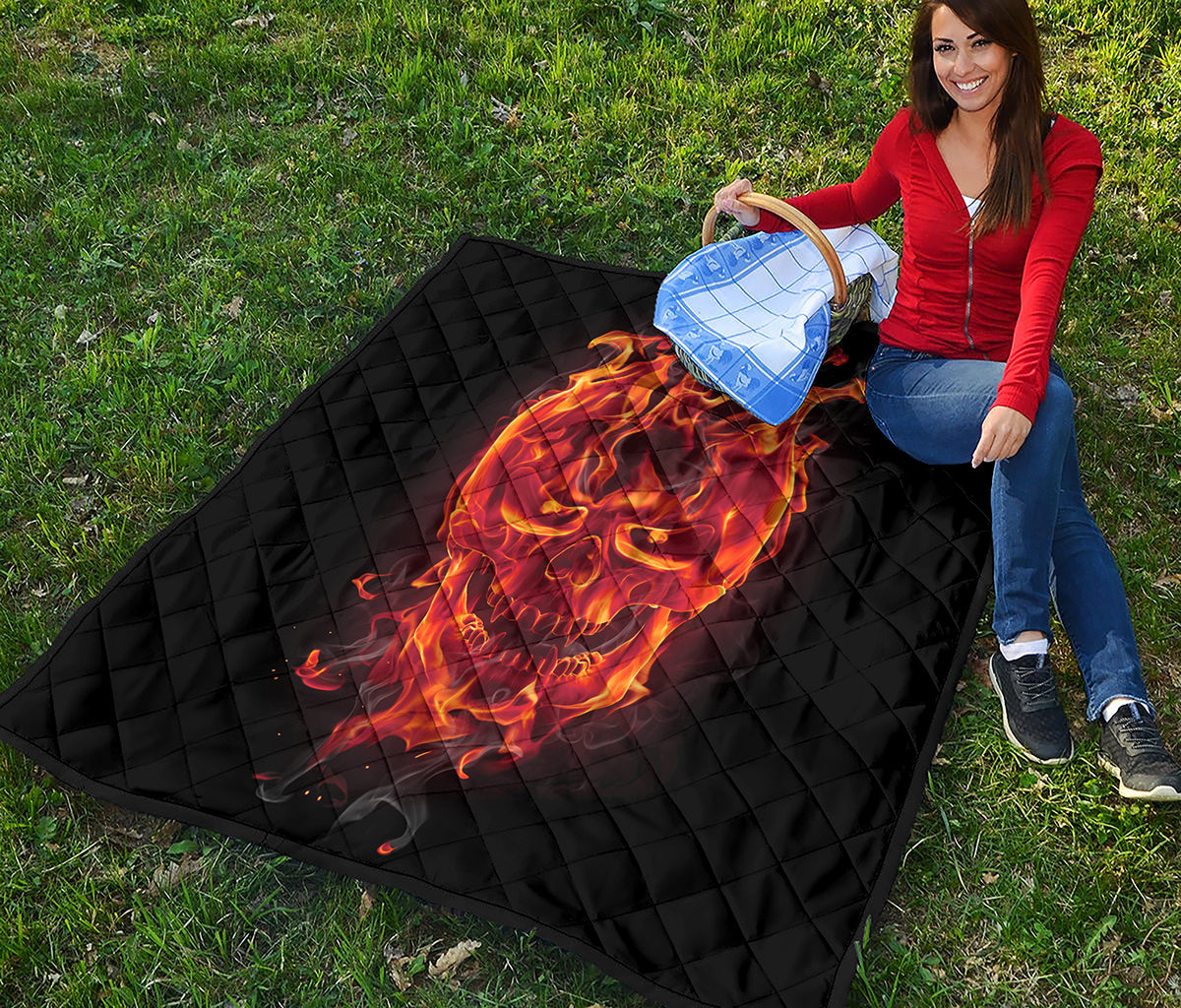 Flaming Evil Skull Print Quilt