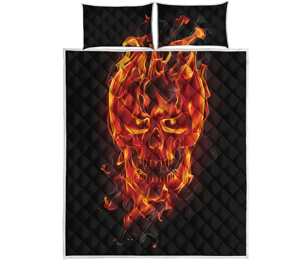 Flaming Evil Skull Print Quilt Bed Set