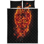Flaming Evil Skull Print Quilt Bed Set