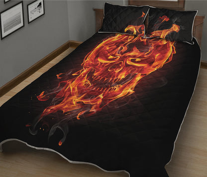 Flaming Evil Skull Print Quilt Bed Set