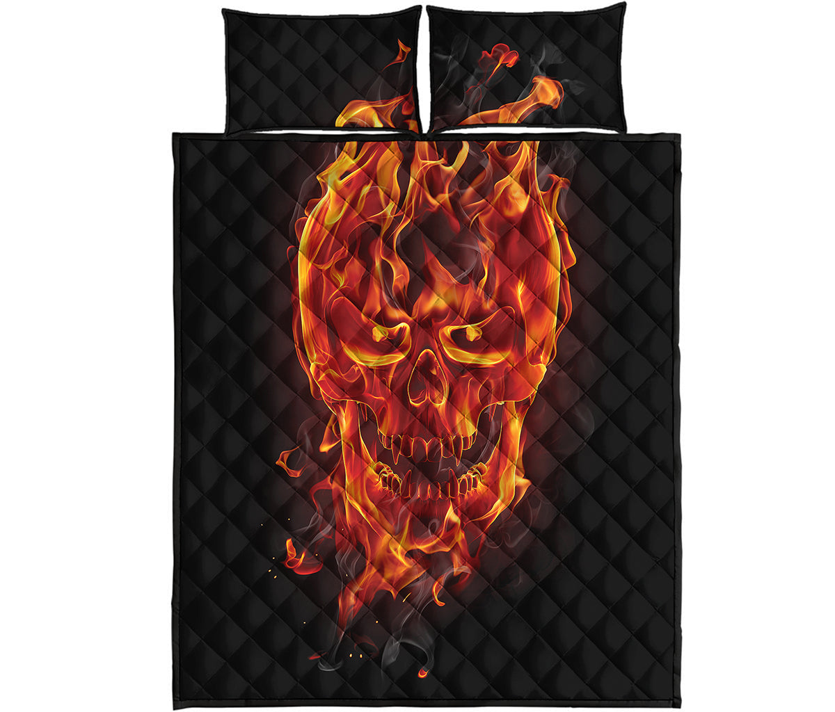Flaming Evil Skull Print Quilt Bed Set